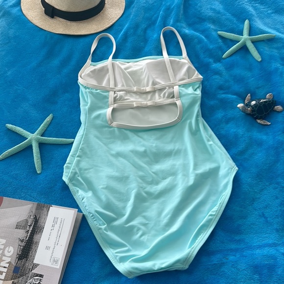 Kate Spade one piece bathing suit light aqua color size M. - Picture 3 of 5